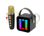 Mini Karaoke Machine Set RGB Pickup Light Digital Processing Chip Handheld Portable Bluetooth Speaker with Microphone Black