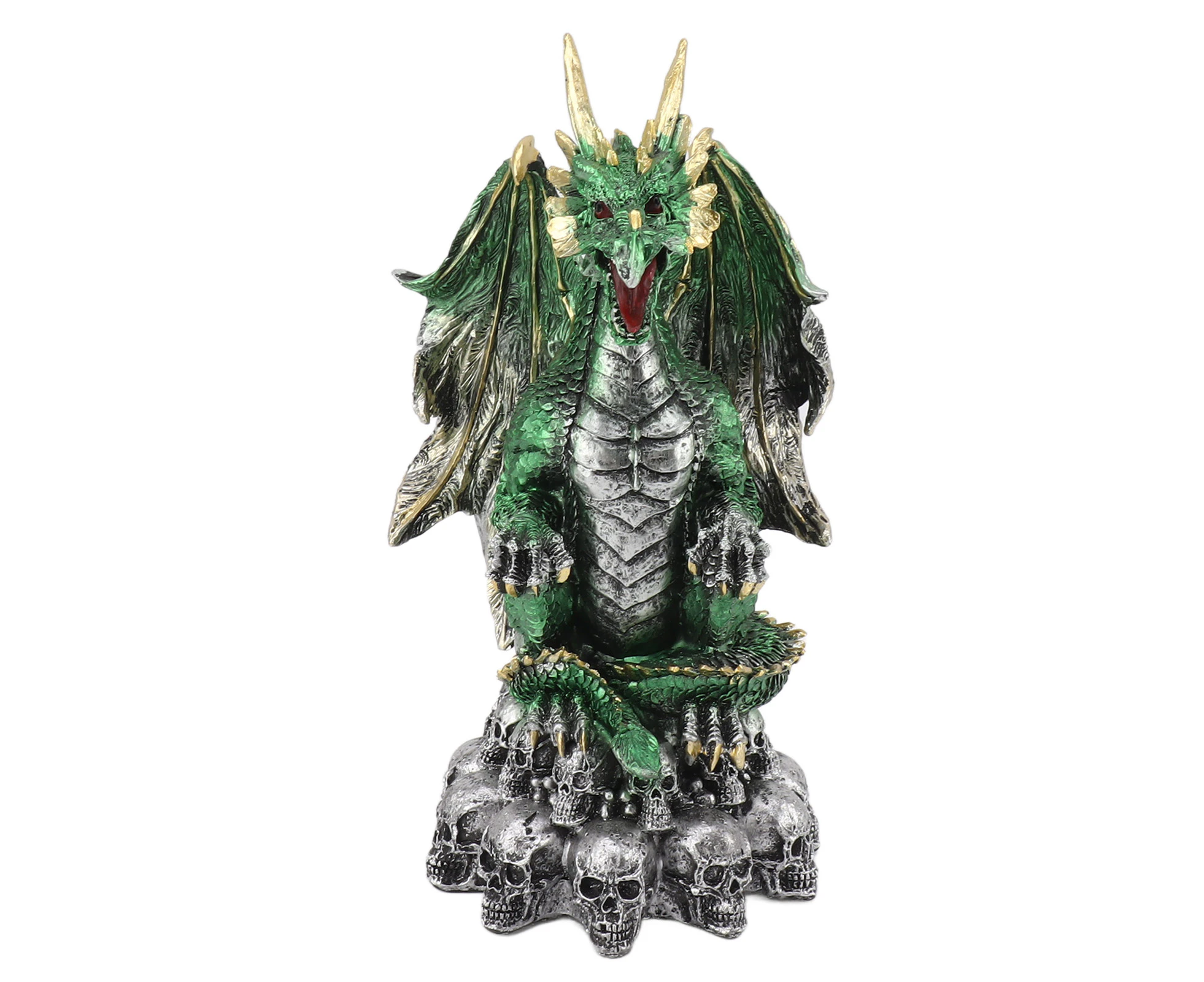 9.4in Height Gothic Dragon Holiday Ornament Halloween Decor Skull Pile Battle Dragon Figurine Statue Holiday Decoration Green