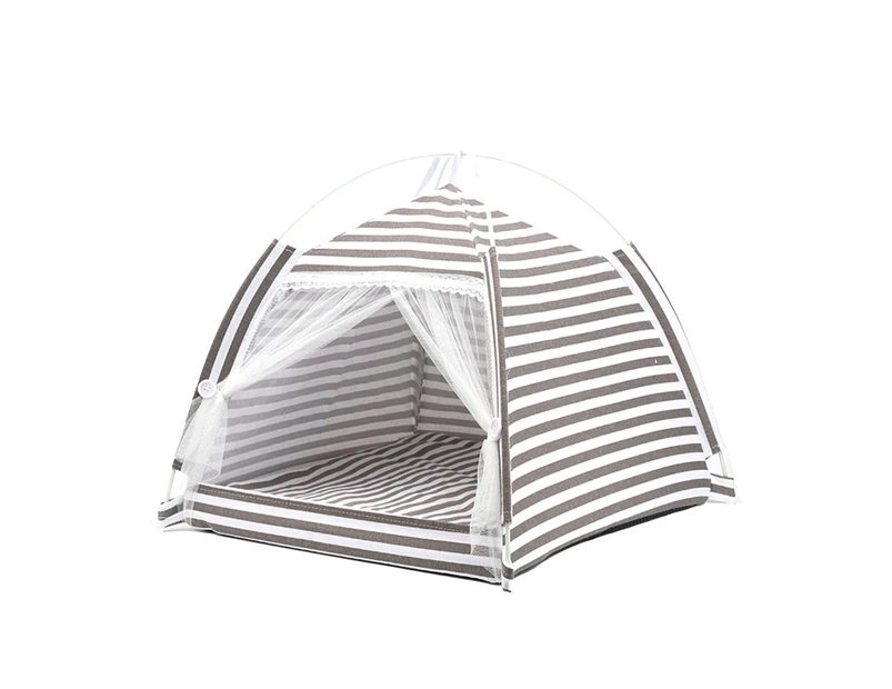 Warm Pet Sleeping Tent Removable Cotton Linen Pet Indoor Tent for Cats Dogs Small and Medium Sized Pets Grey Stripe