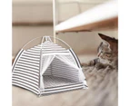 Warm Pet Sleeping Tent Removable Cotton Linen Pet Indoor Tent for Cats Dogs Small and Medium Sized Pets Grey Stripe