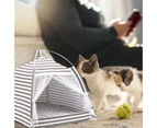 Warm Pet Sleeping Tent Removable Cotton Linen Pet Indoor Tent for Cats Dogs Small and Medium Sized Pets Grey Stripe