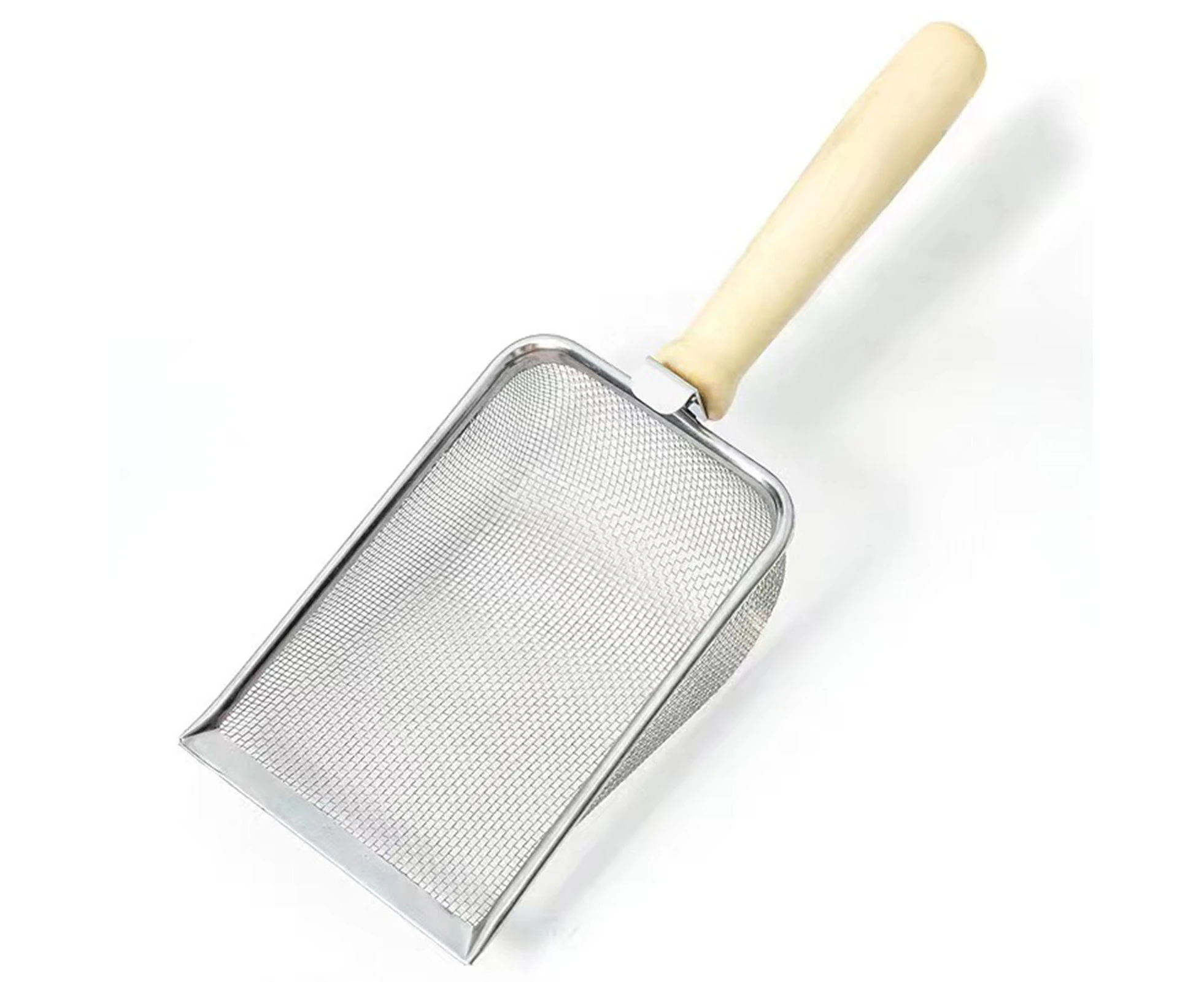 Fine Mesh Cat Litter Mesh Scoop Metal Mesh Cat Litter Scoop Reptile Sand Substrate Scoop Shovel Sifter with Wooden Handle 1.5 Mesh