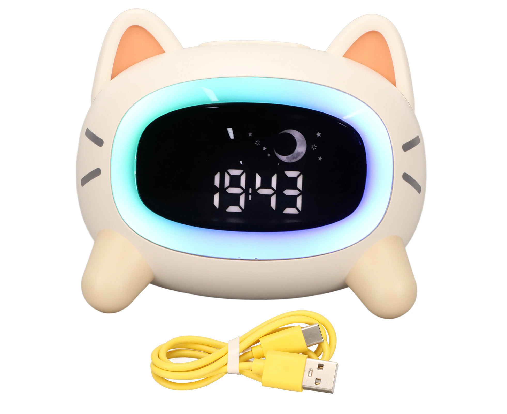 Kids Wake Clock Cartoon Kids Sleep Training Clock with Night Light Sound Machine for Children Bedroom Decor Cat