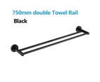 Bathroom Robe Hooks Towel Rail Racks Toilet Roll Holder 750mm Double Rail Black