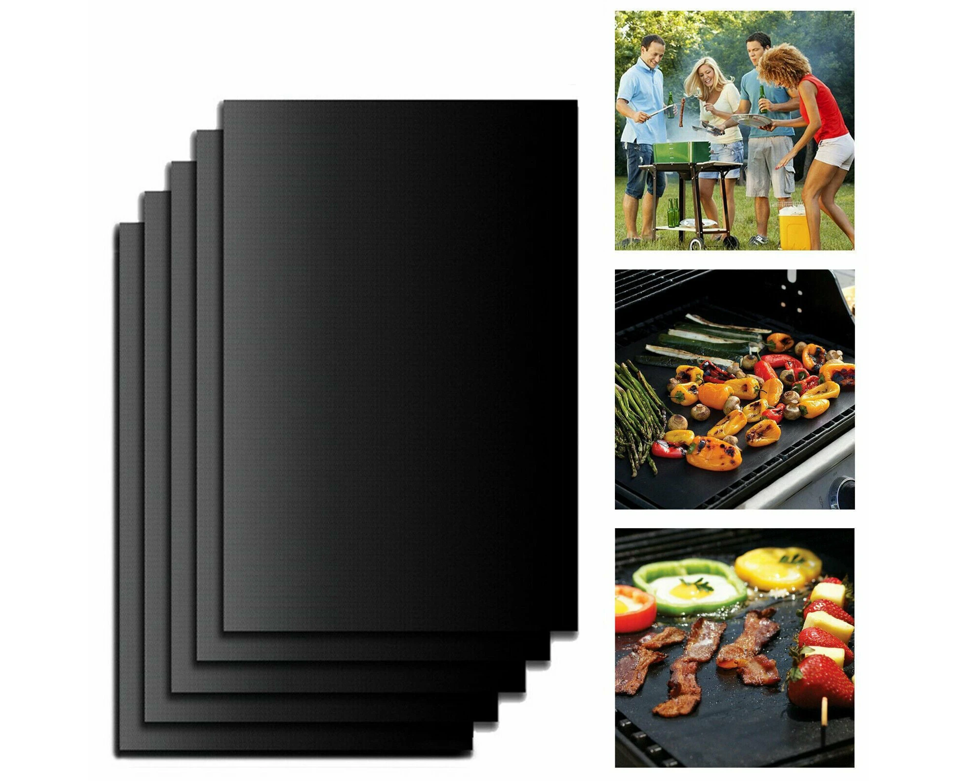 Non-Stick BBQ Pad 5pcs Heavy Duty BBQ Grill Mat Bake Cooking Reusable Sheet