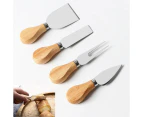 Knife Set Wood Handle Cutter 4pcs Stainless Steel Cheese Butter Blade Fork