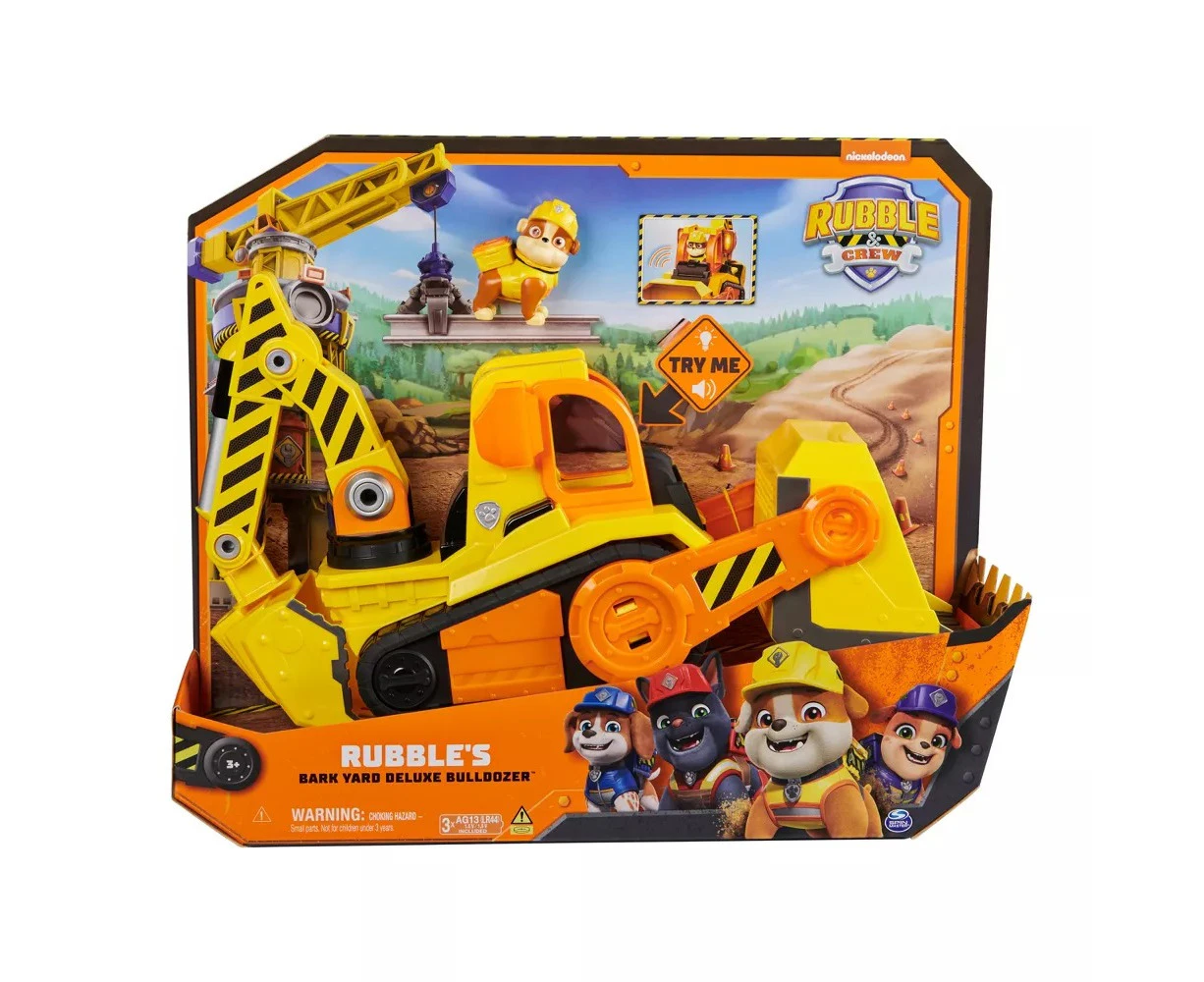 Paw Patrol Rubble and Crew Rubble Deluxe Bulldozer Toy Vehicle