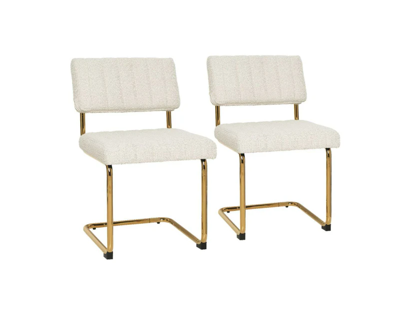 Mila Dining Chair (set Of 2) Light Beige Boucle Fabric Golden Legs