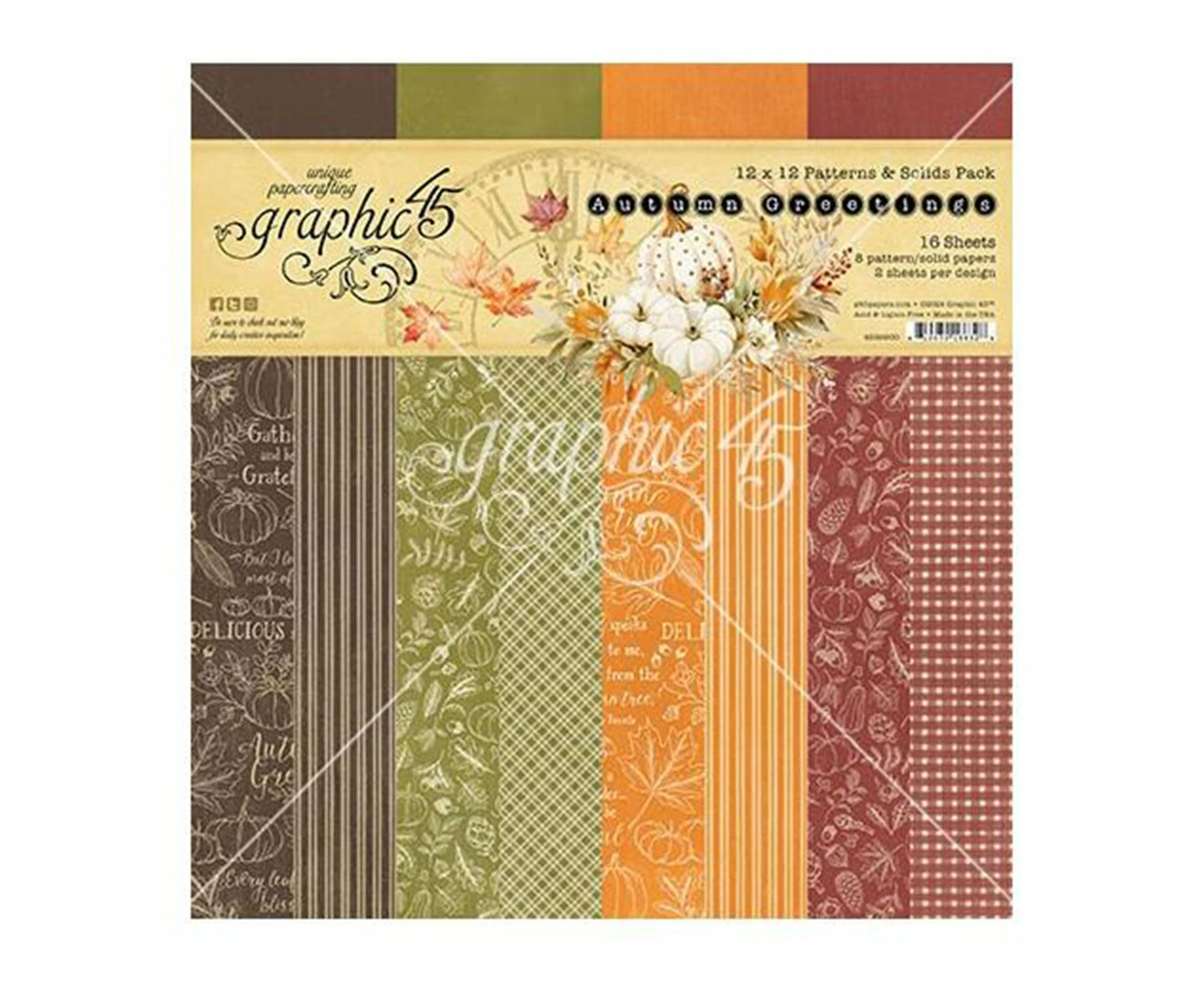 Graphic 45 Collection Pack 12"x 12" Patterns & Solids - Autumn Greetings