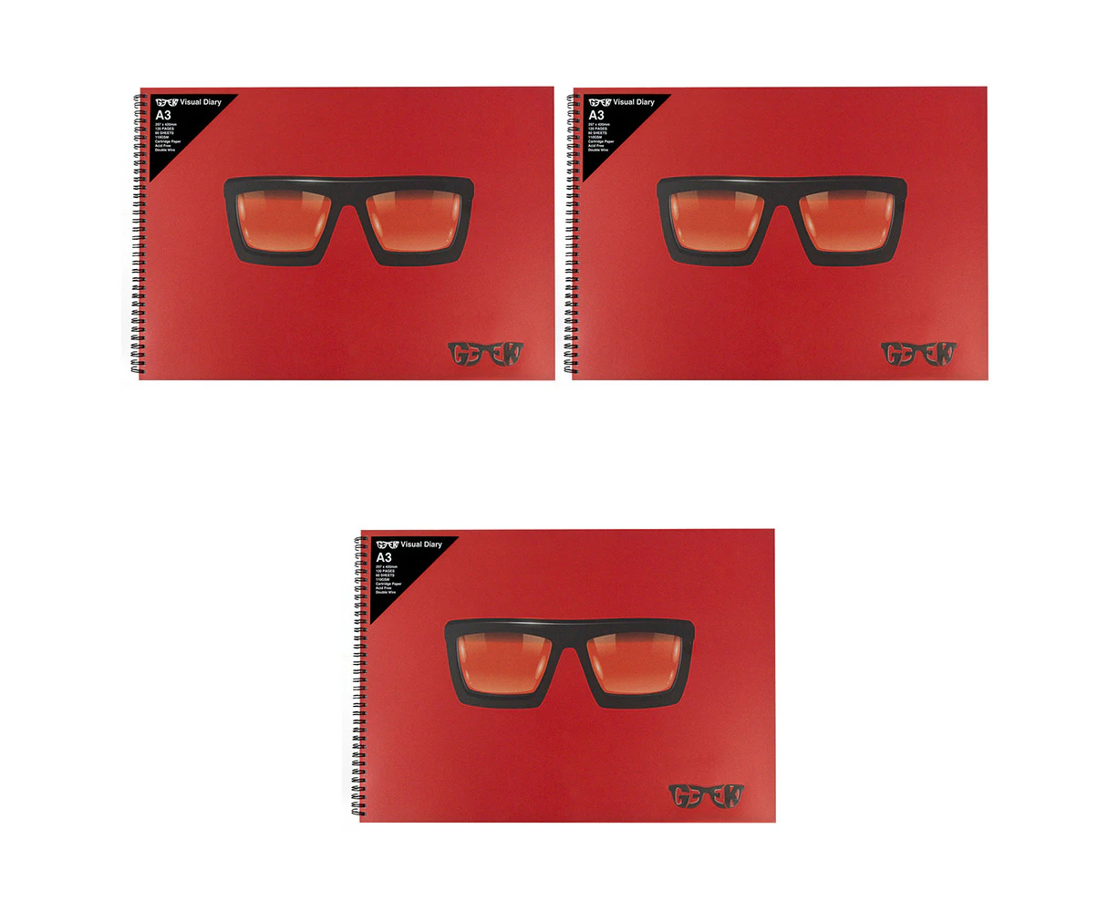 3x Geek Visual Diary Thick Glasses A3 Journal Home School Drawing/Graphic Design