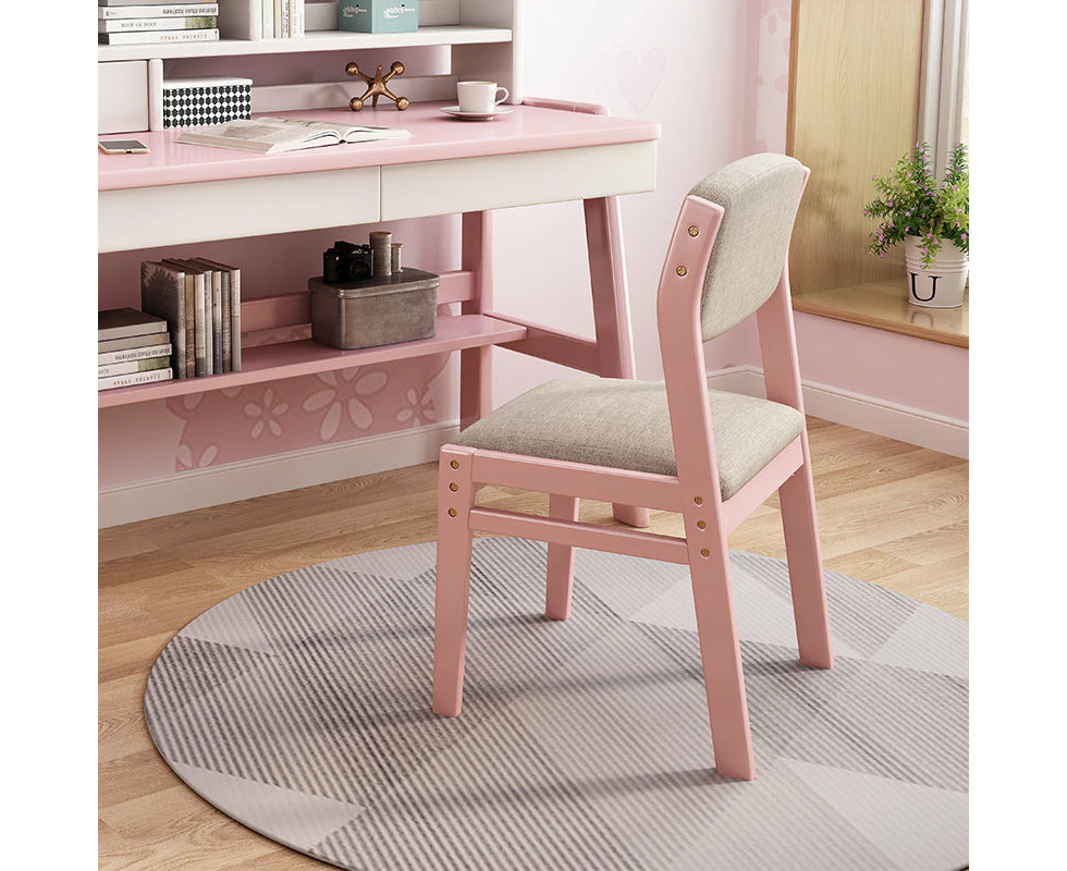 Selee Height-Adjustable Solid Timber Z Shape Dining Chair /Rubberwood/Cotton and Linen/Pink