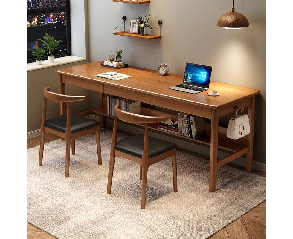 Lynard Walnut Color Solid Wood Study Desk with Drawers/Rubberwood/Long Study Desk/1.6M/1.8M