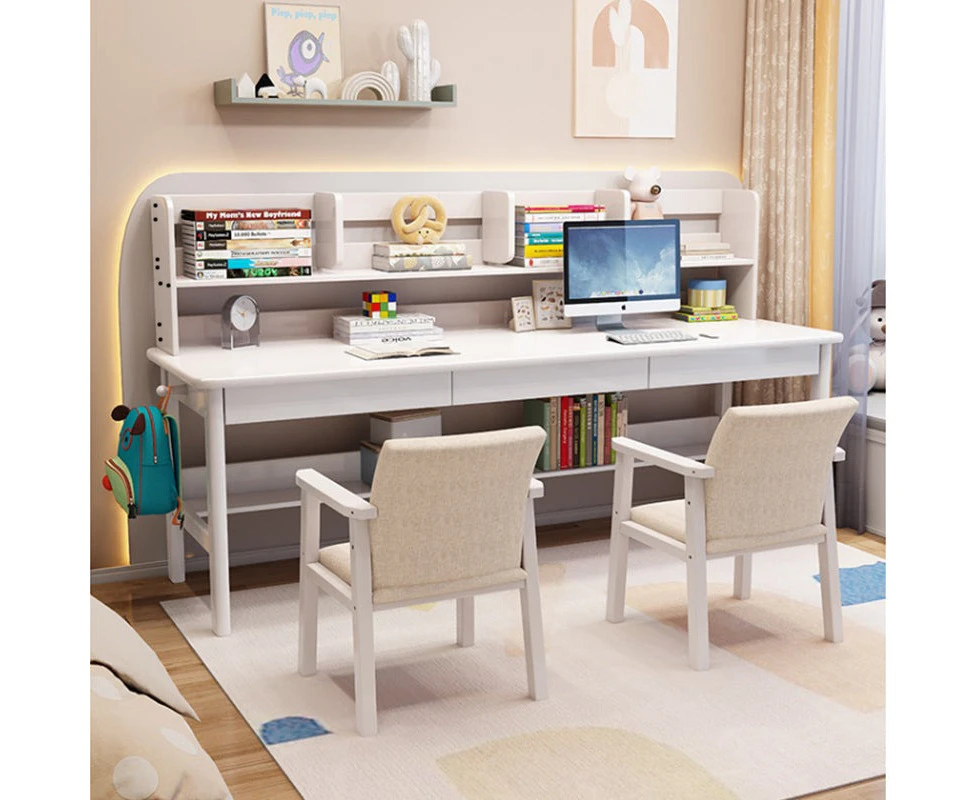 Dalenna Solid Wood Study Desk with Book Shelves and Drawers/Rubberwood/Long Study Desk/White