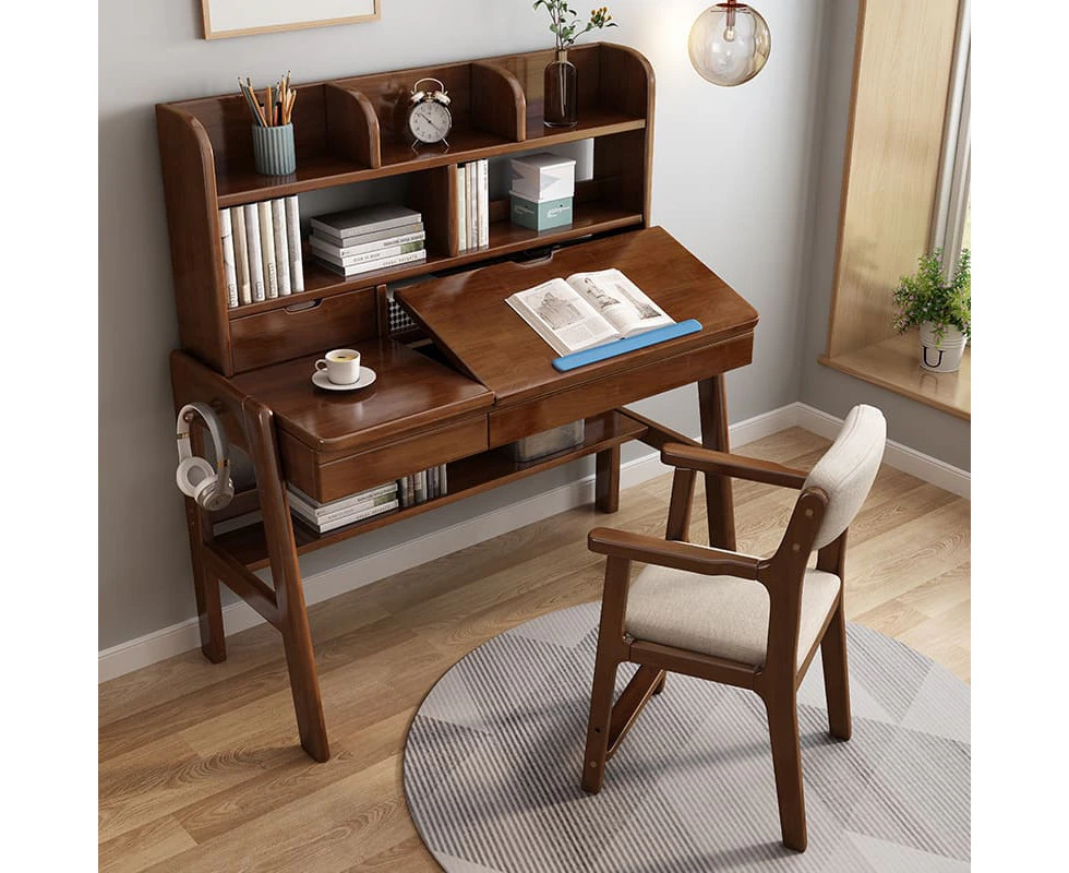 Avelinn Study Desks/Solid Wood Study Desk with Shelf/Home Office/Walnut