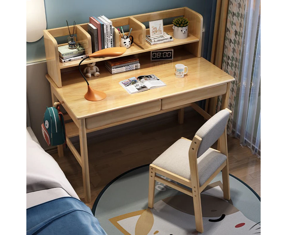 Blythe Solid Wood Study Desk with Book Shelves and Drawers/Rubberwood