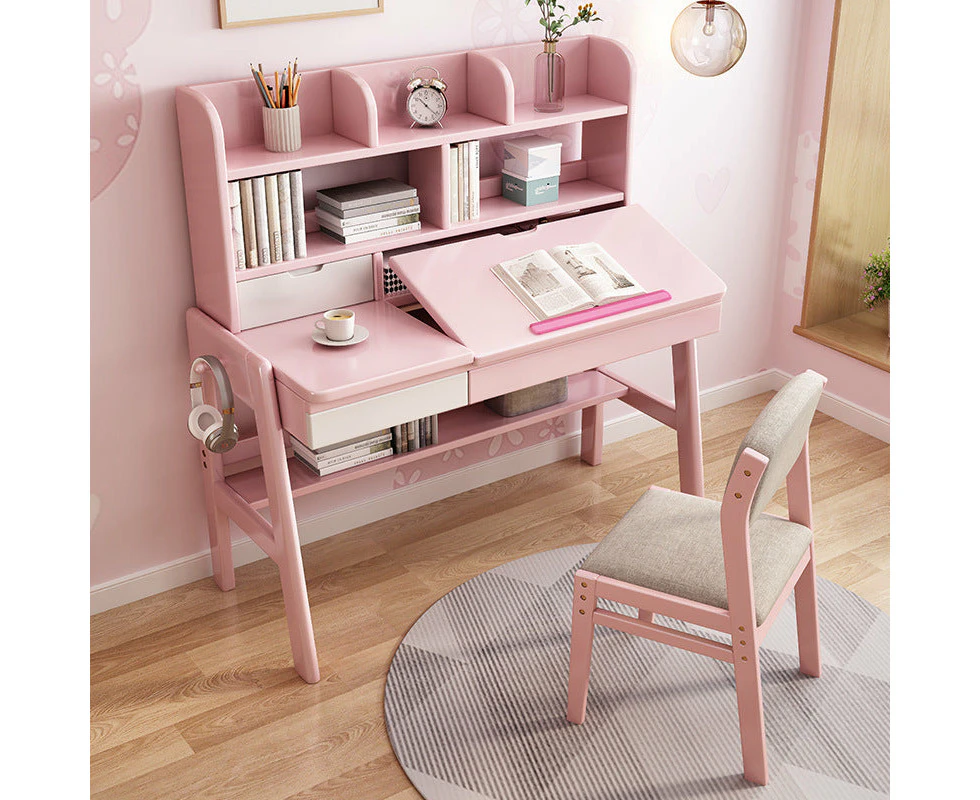 Avelinn Study Desks/Solid Wood Study Desk with Shelf/Home Office/Pink