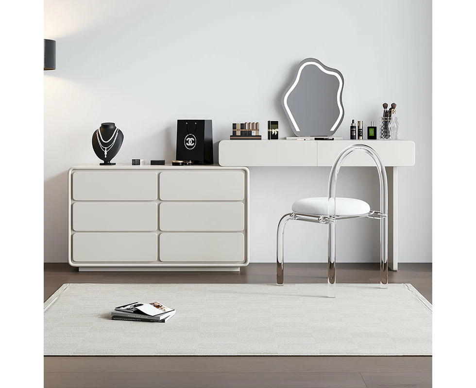 Barbra White Vanity Table with Stool and Mirror/Dressing Table/Bedroom Cabinet