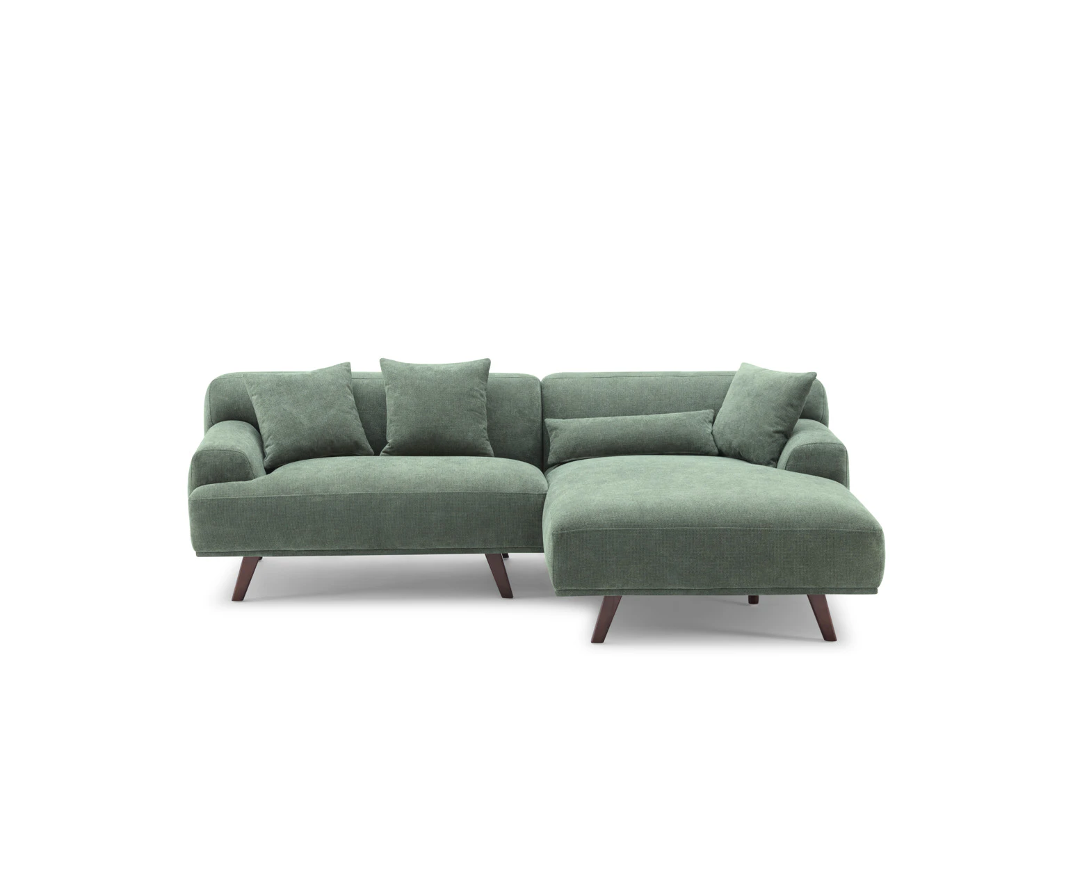 MAX Green Fabric Upholstery L-Shape Three Seater Sofa/Plywood Frame/Wood Legs/Chaise - Right Chaise