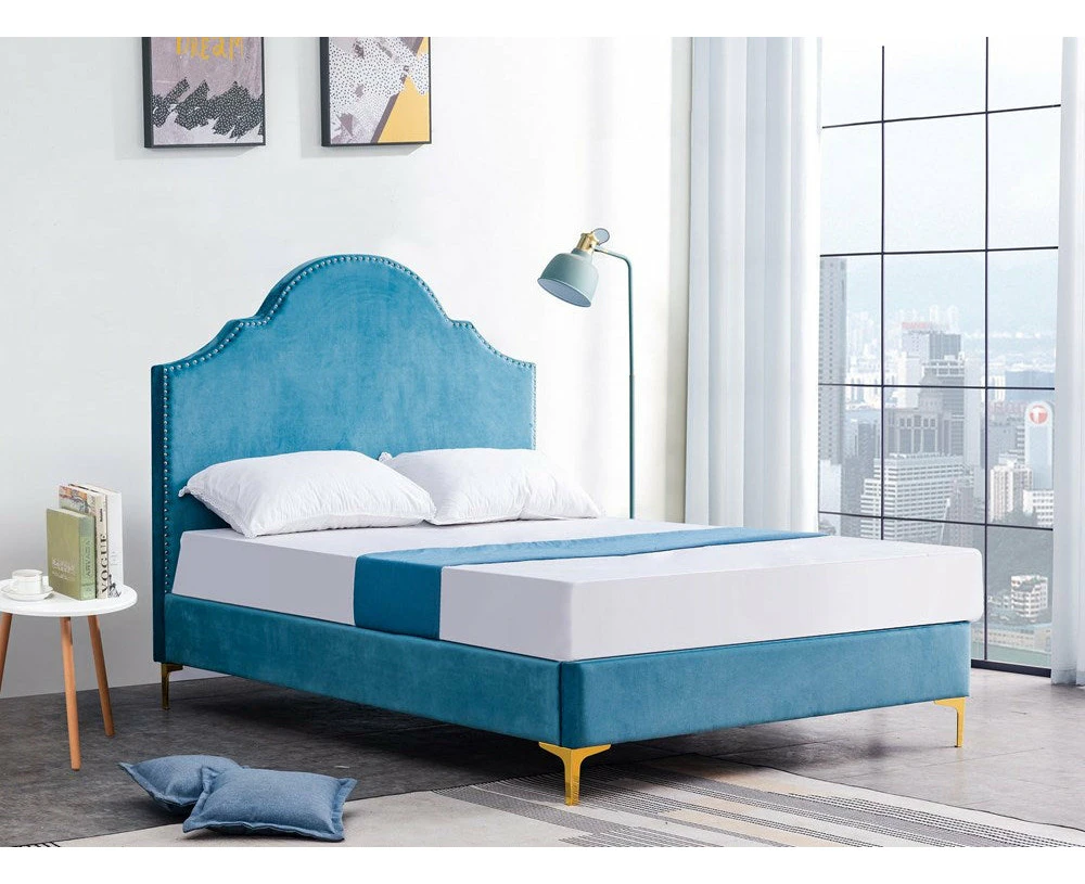 Aqua Velvet Upholstered Bed Frame Queen Size/Velvet Bed/Steel Legs