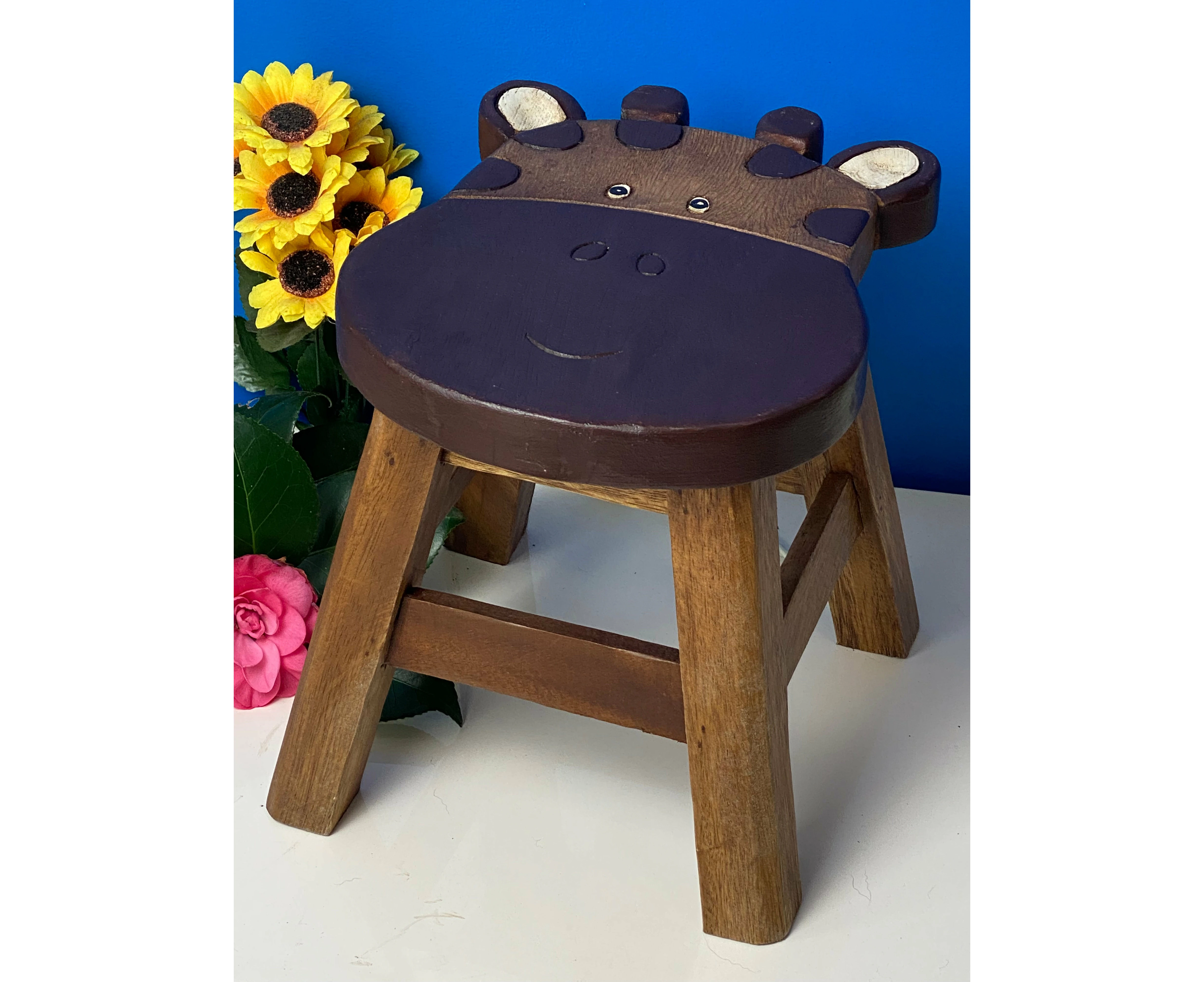 Kids Chair Wooden Stool Animal GIRAFFE Theme Children's Chair and Toddlers Stepping Stool