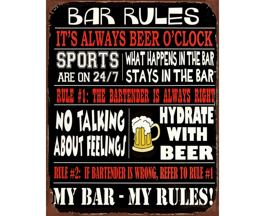 Retro Vintage Style Bar Rules Man Cave Decor Metal Sign 50x30cm