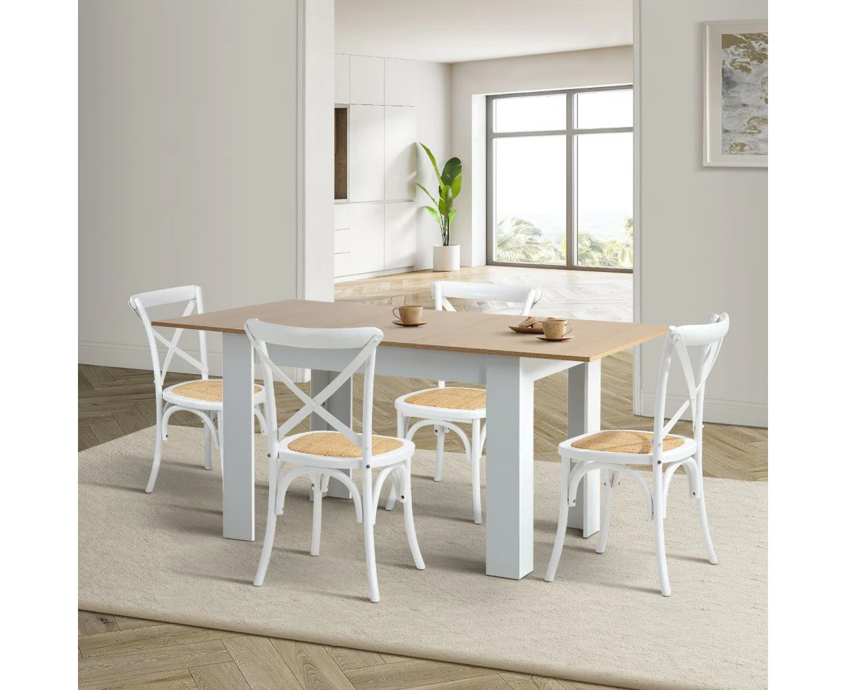 Bianco Nuovo Extendable Dining Table Set | 5-7 Seater Premium Modern Dining Table and Retro Wooden Crossback Chairs Package - 5 Piece Dining Set, White ...