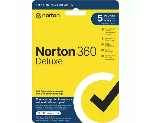 NORTON 360 DELUXE 50GB AU 1 USER 5 DEVICE 12MO GENERIC ENR RSP DVDSLV GUM