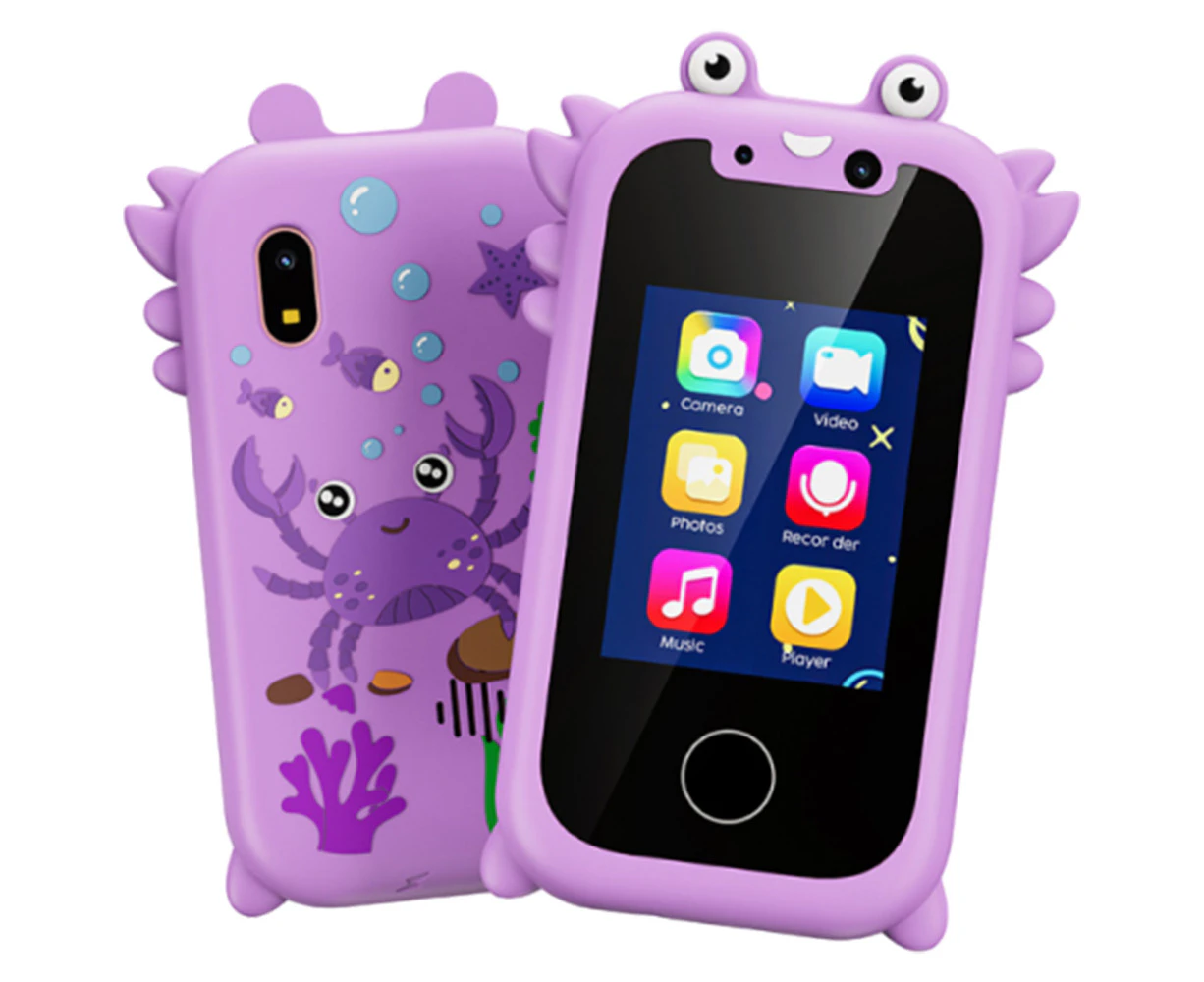 Kids Smart Phone Toy With Dual Camera Touchscreen Toy Phones For Kids With 512MB Card-Purple