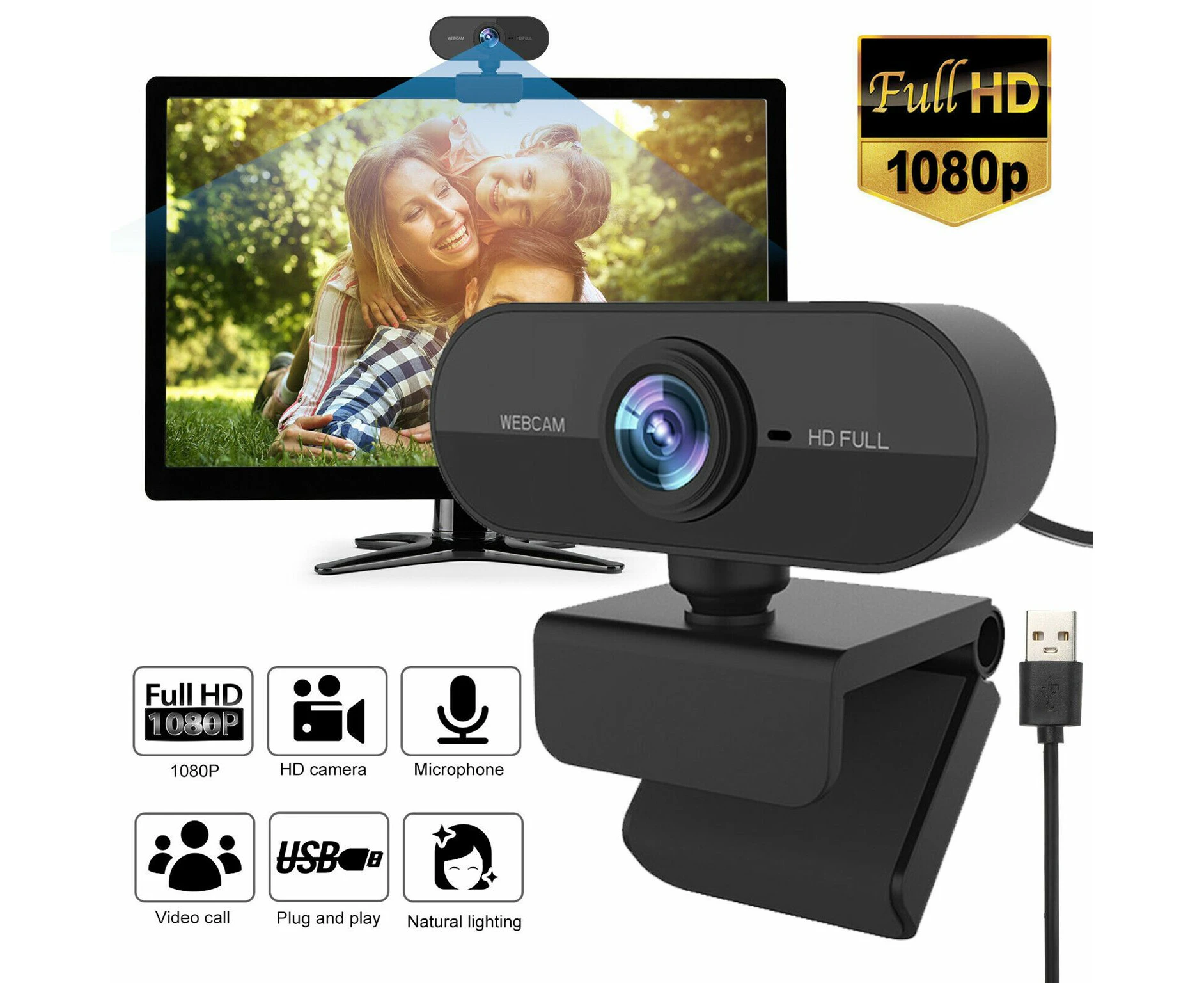 HD 1080P Auto Focusing Web Camera Webcam Cam Video W/ Microphone For PC Laptop