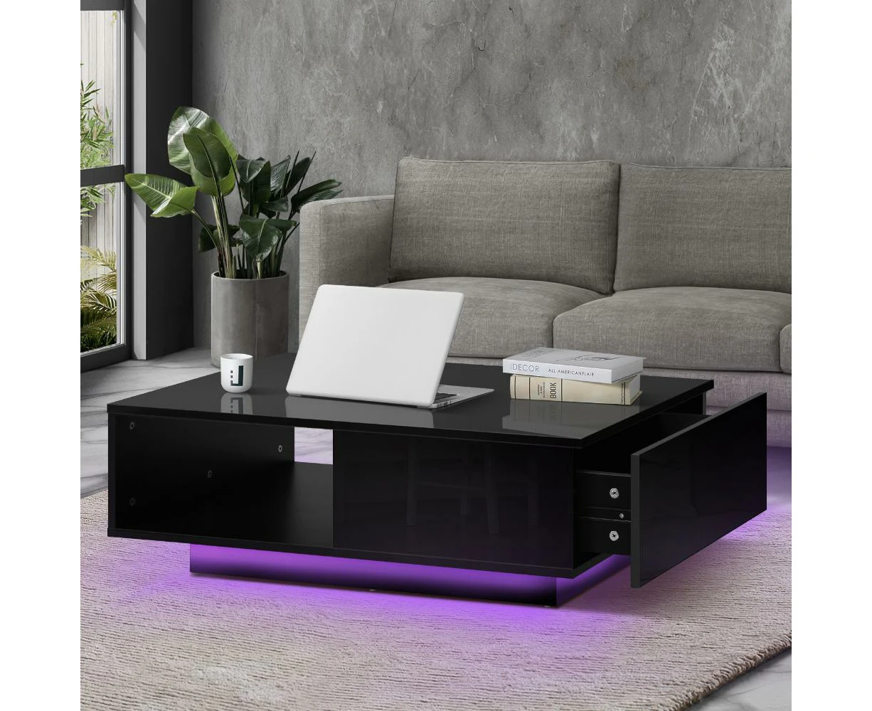 Peruzzi High Gloss LED Coffee Table | Multi Storage Modern LED Feature Table | Black or White - Black