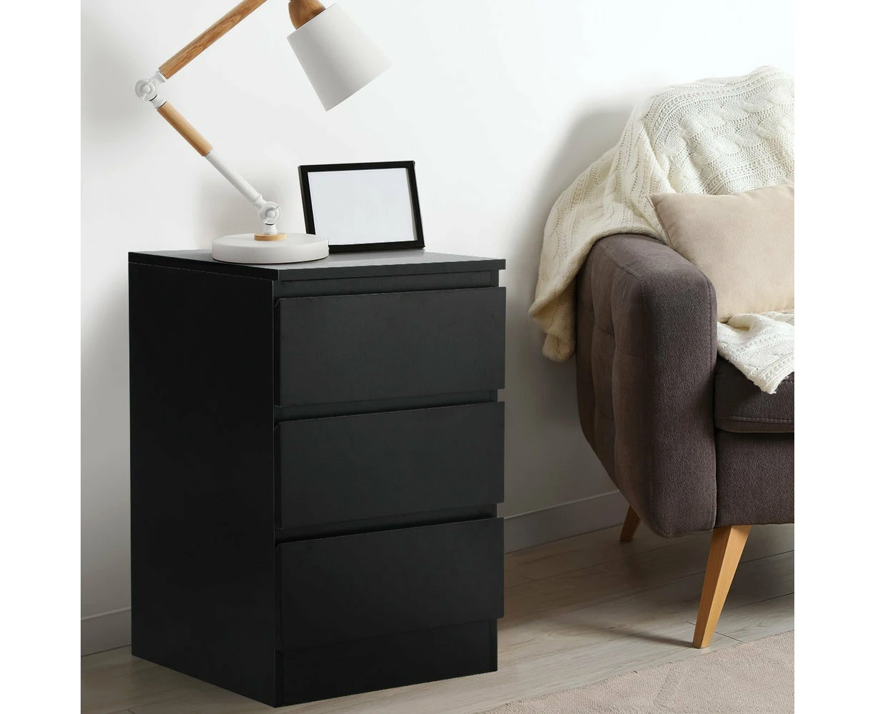 Santori Modern Fingerpull Bedside Table | 3 Draw Ample Storage Bedside Cabinet | 3 Finishes - Black