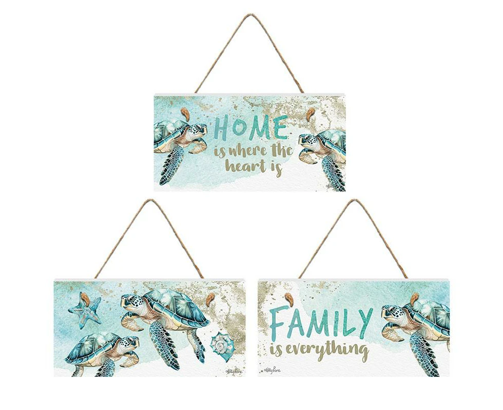 Kelly Lane | Aqua Turtle Hanging Plaque - 15x30cm- Set of 3