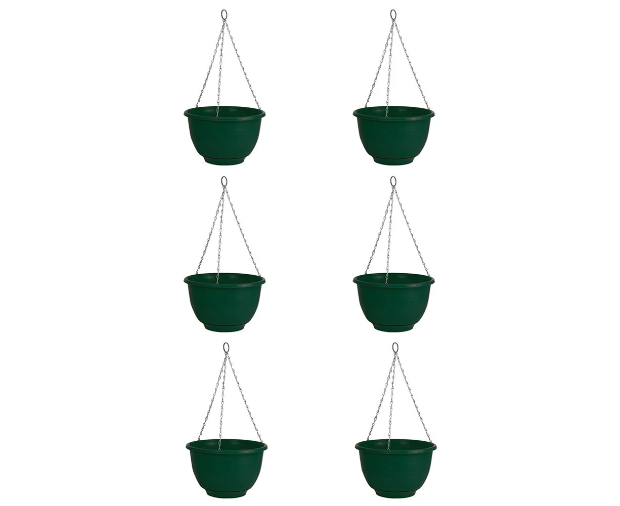 6x Homeleisure Reko Home/Garden Flower/Plant Plastic Hanging Basket 25cm Green