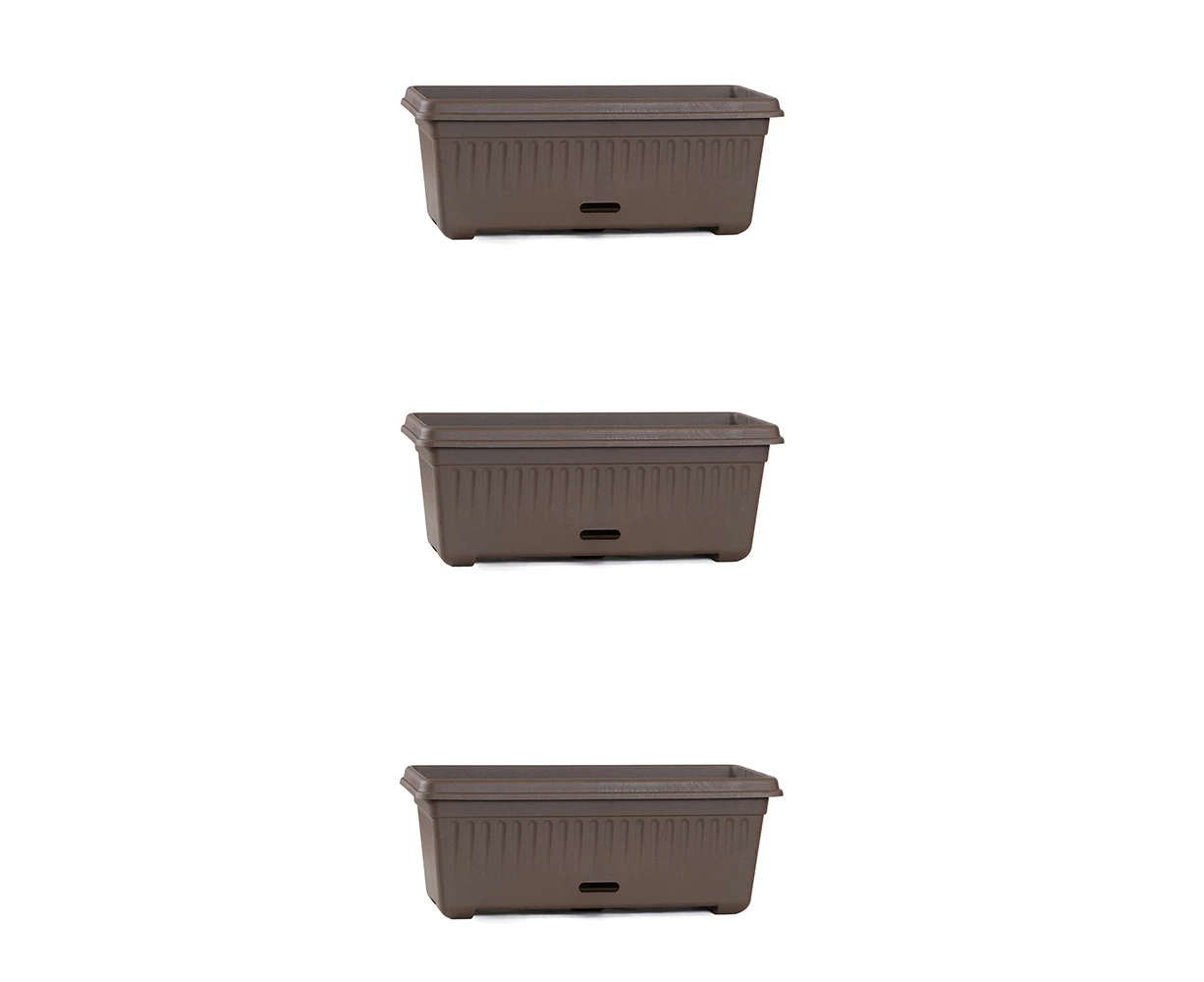 3x Homeleisure WaterSaver Traditional Rect Planter Plant Pot 68cm Choc Brown