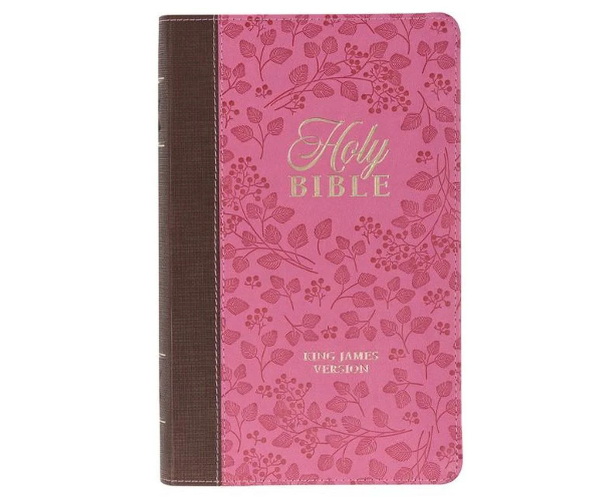 KJV Holy Bible, Giant Print Standard Size Faux Leather Red Letter Edition - Thumb Index & Ribbon Marker, King James Version, Brown/Pink Berry