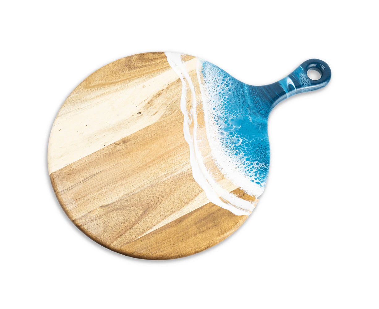 Lynn & Liana Acacia Ocean Vibes Cheese Paddle Round Wooden Board Serving Platter