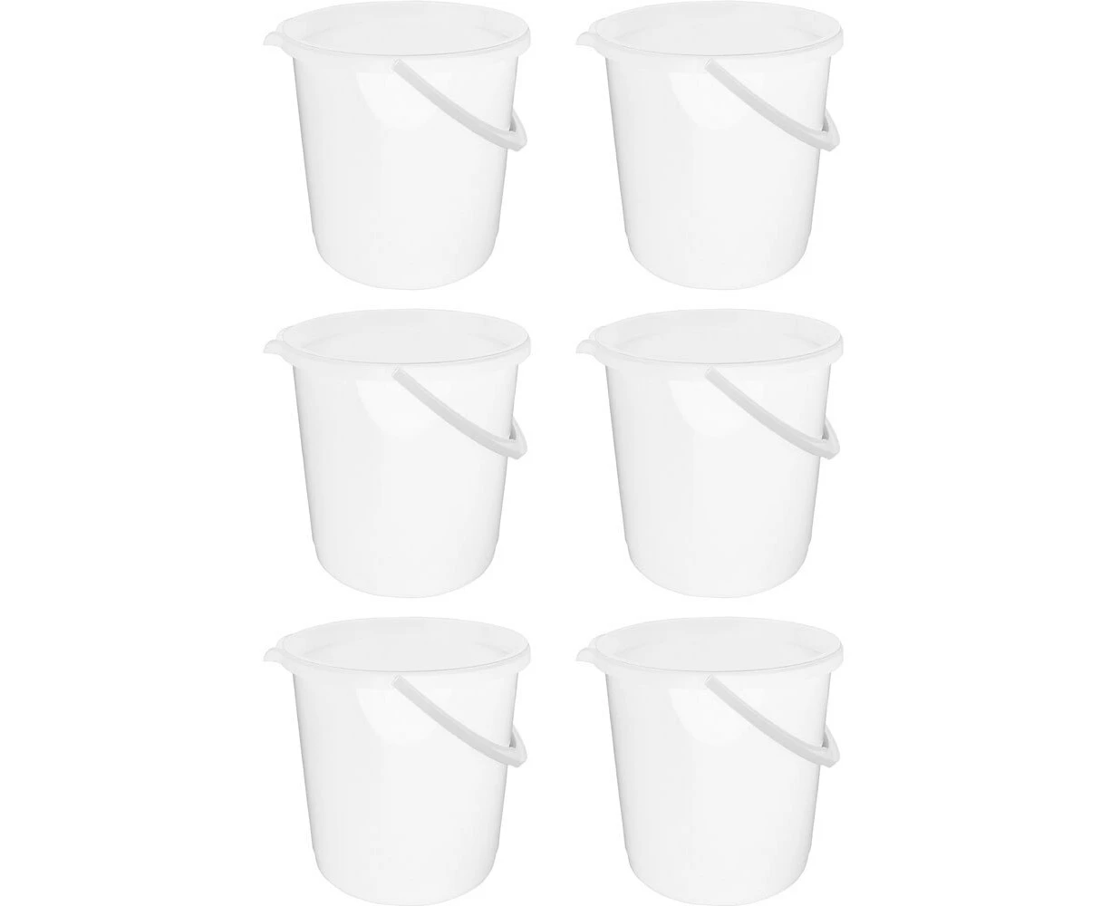 6x Home Leisure Bucket W/Lid 11L White Laundry Cleaning Home Decor Organisation