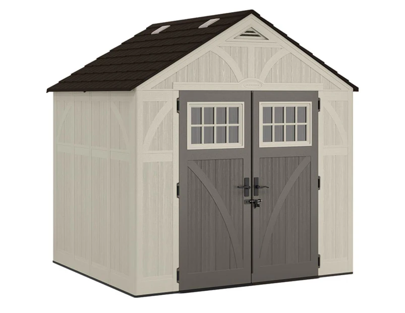 Suncast Tremont Resin Storage Shed Outdoor Garden Store Cabin 8x7FT Vanilla