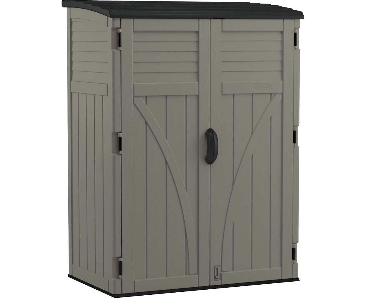 Suncast Vertical Resin Storage Shed Outdoor Garden Store Cabin 5x4FT Stoney