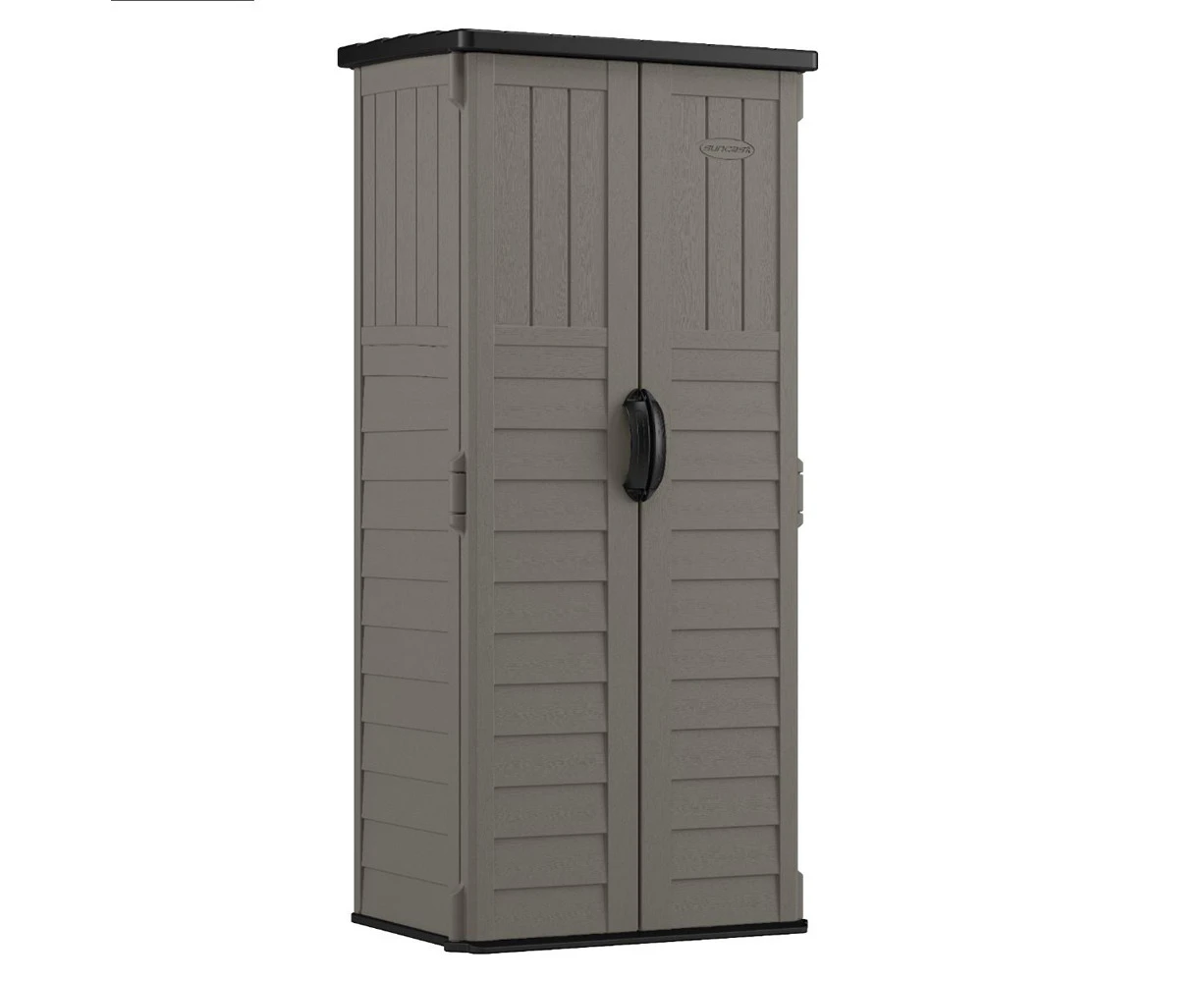 Suncast Vertical Resin Storage Shed Outdoor Garden Store Cabin 6x2FT Stoney