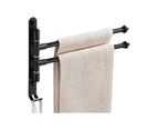 LOYOUTH Swivel Out Towel Racks with Hooks 2-Bars Foldable Arms Bath Towel Hanger Wall Mount Towel Bar Aluminum Towel Holder Organizer for Bathroom