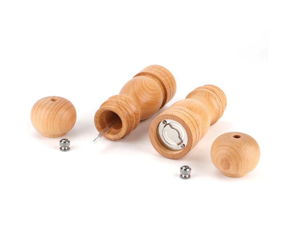 Pepper and salt hand grinder, ideal for grinding grains and dry spices, made entirely of wood, ceramic grinder with grain size adjustment