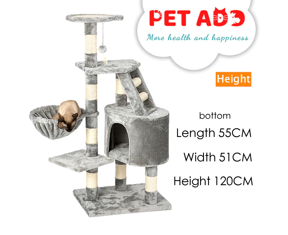 Cat Tree Tower Scratching Post Scratcher 120cm Trees Bed Wood Condo Toys