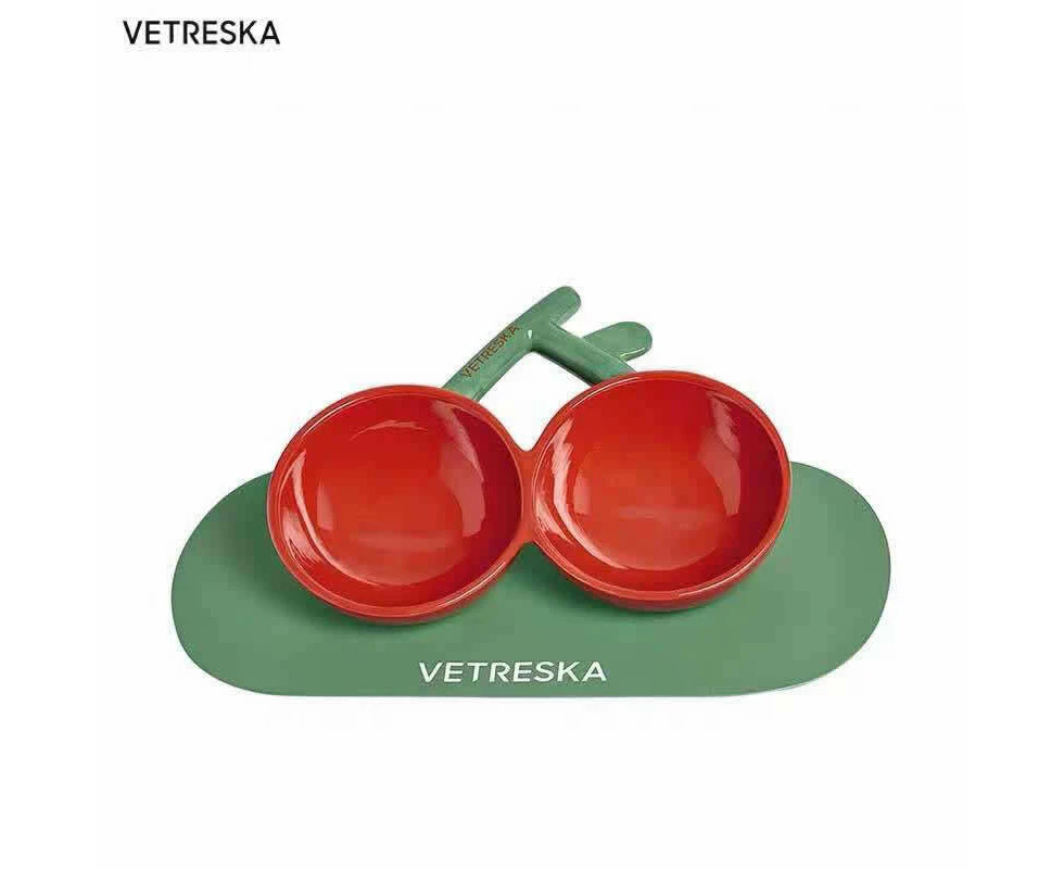 VETRESKA Ceramic Pet Food Bowl Feeding Bowl Pet Dish Cherry Shaped 2 in 1 Bowl