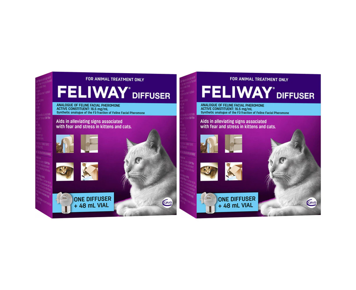 2 x Feliway Fear & Stress Diffuser & Refill For Kittens & Cats 48ml Twin Pack