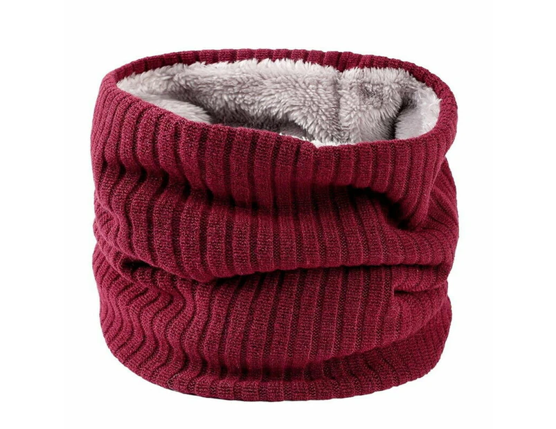 Winter Knitted Thermal Neck Warmer Tube Scarf - Wine Red Scarf