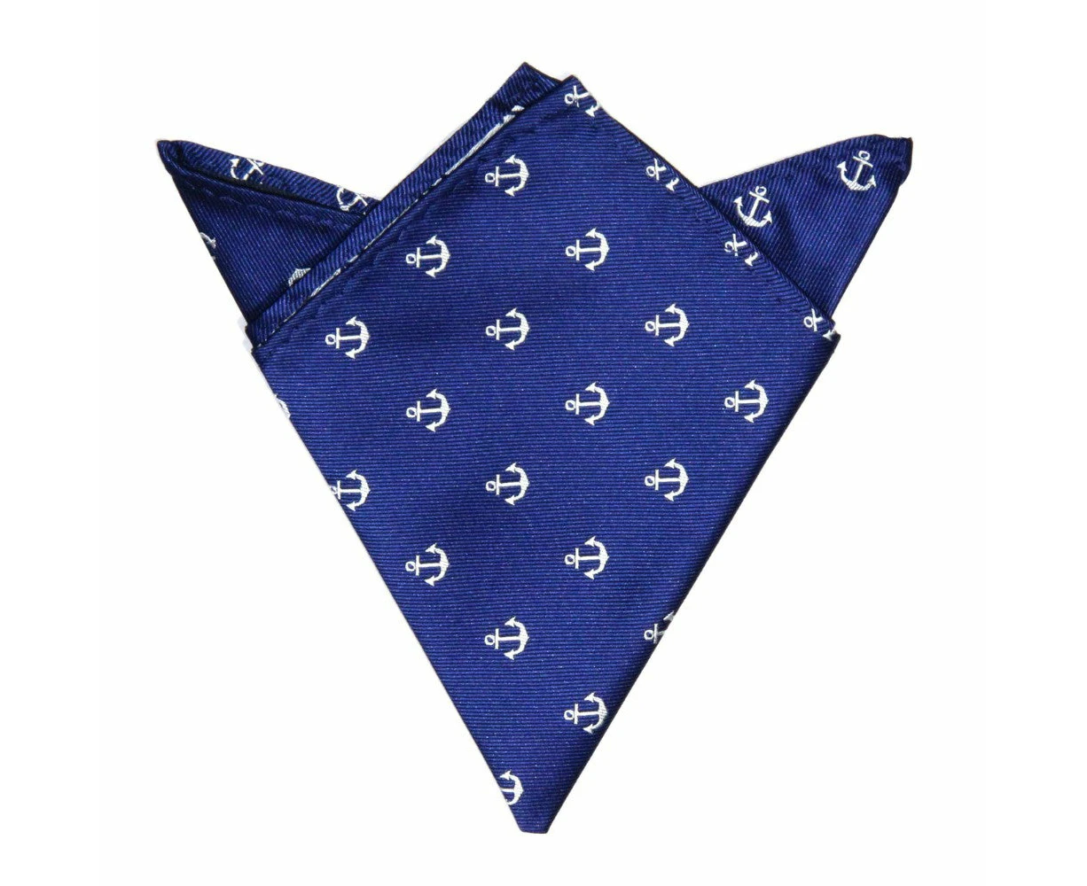 Navy White Anchor Pocket Square    from AUSCUFFLINKS