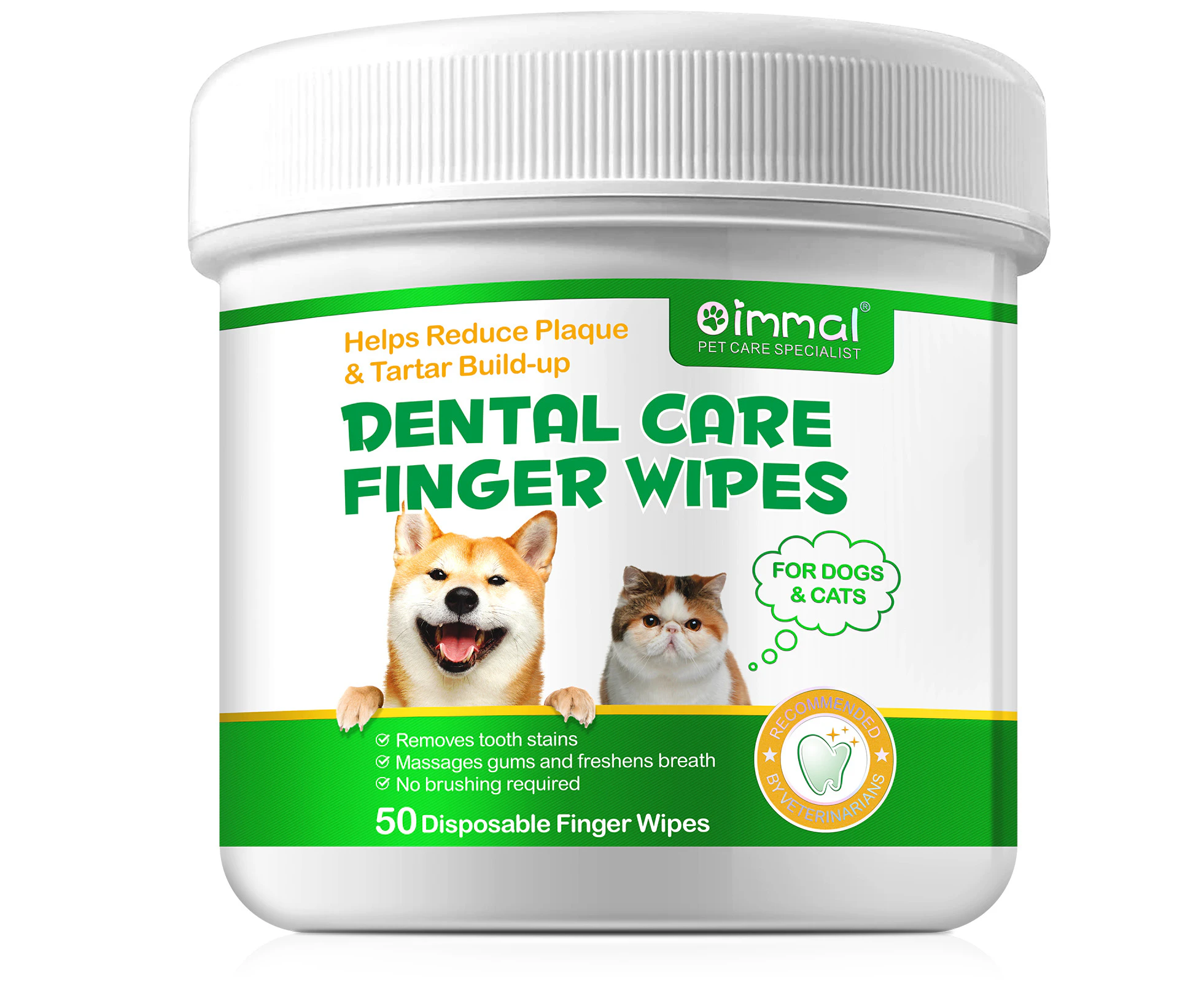 Oimmal Pet Dental Care Tooth Finger Wipes Dog Cat Oral Cleaning Fresh Breath Bad Smell (Pack of 50pcs)