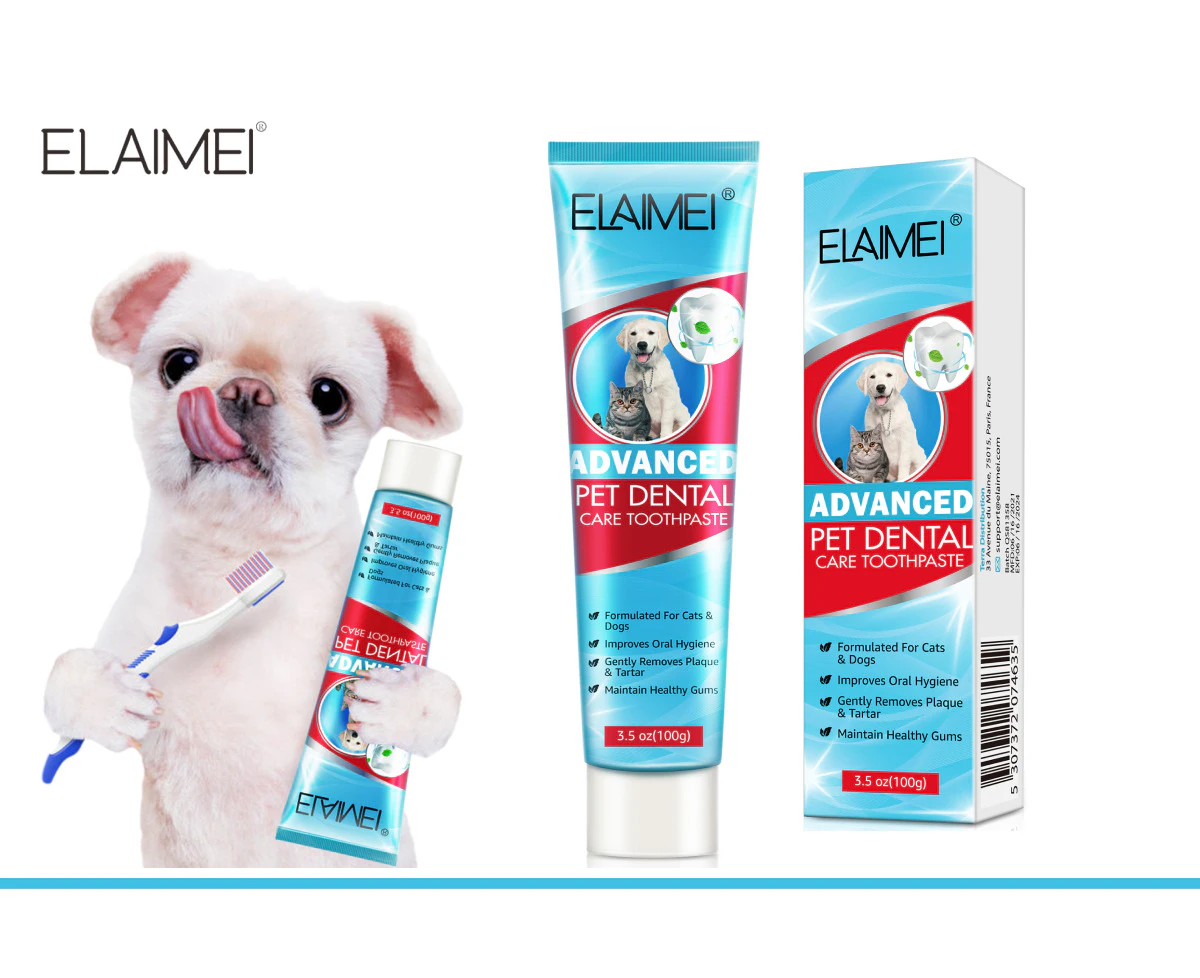 Elaimei Pet Toothpaste Dog Cat Teeth Cleaning Dental Care Fresh Breath Vet Oral Hygiene Removing Plaque Tartar Buildup Gel Mint