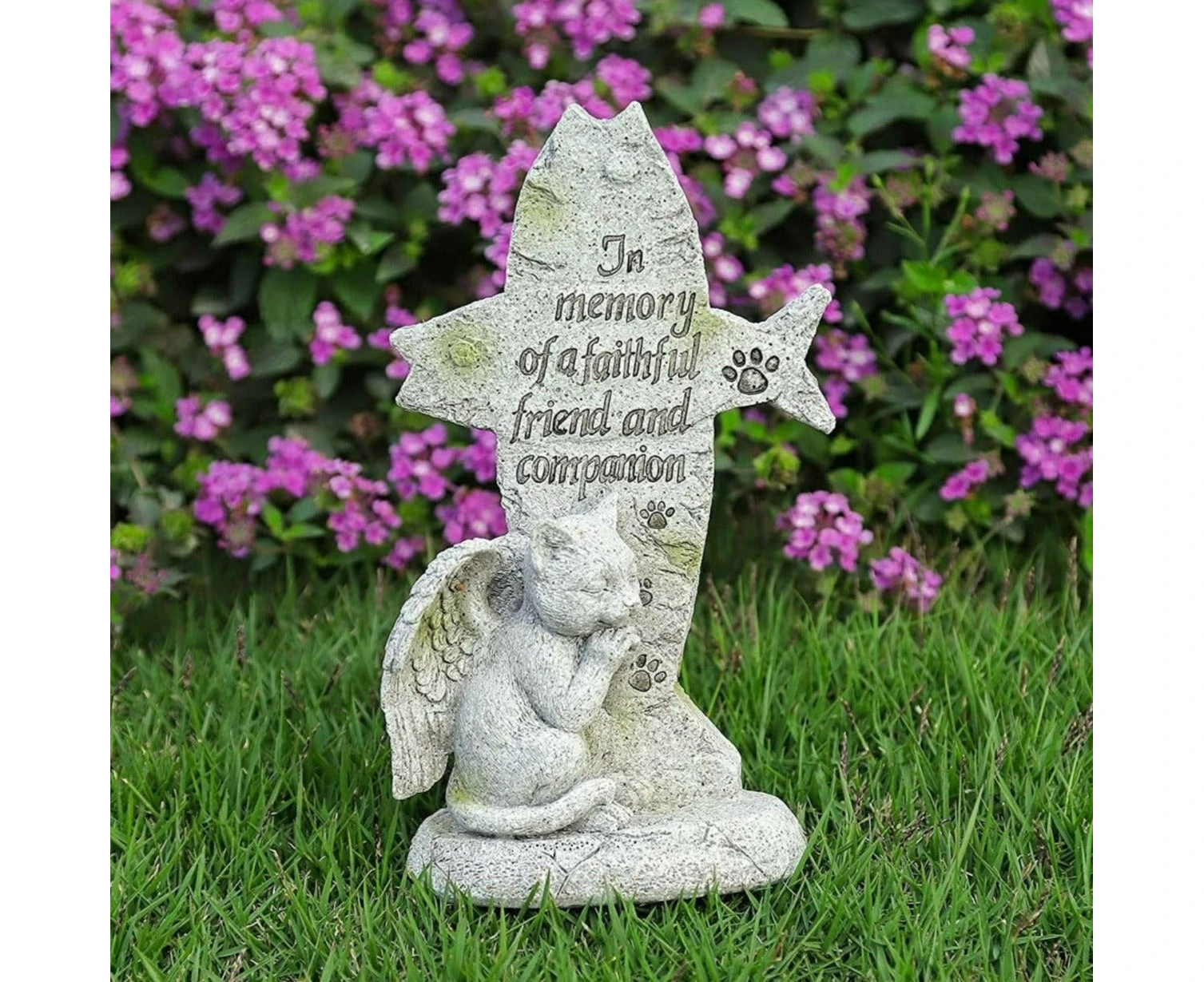 Cat Angel Memorial Cross Stone Plaque